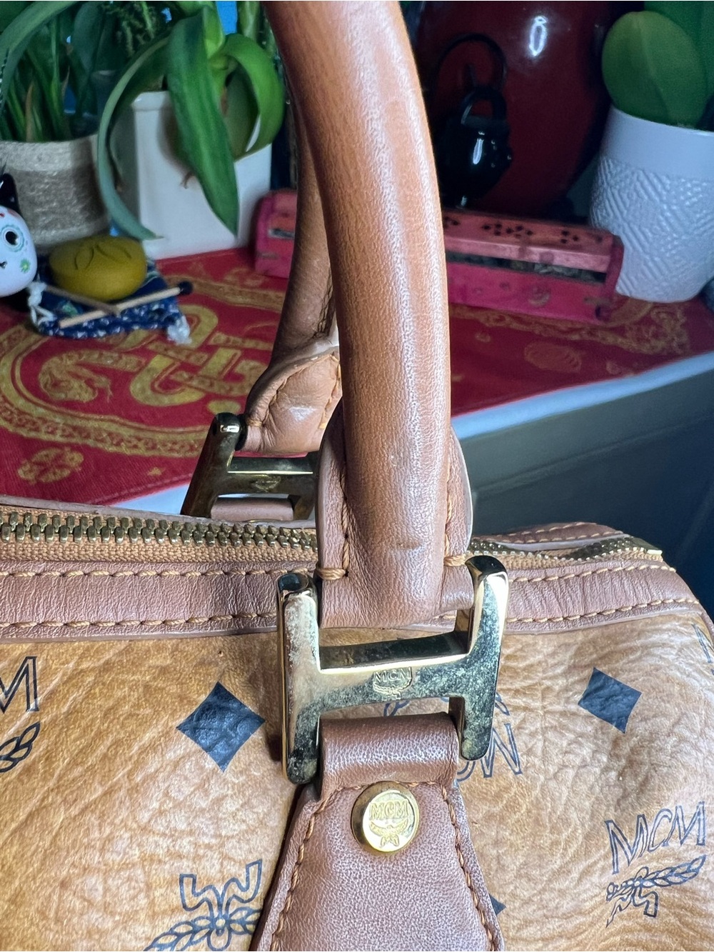 Vintage MCM Cognac Visetos Monogram Boston Satchel Bag - Picture 11 of 16
